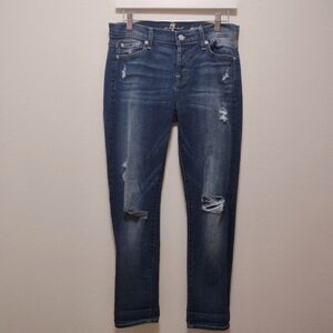 7 For All Mankind Josefina Distressed Skinny Boyfriend Denim Jeans 25
